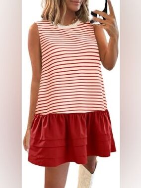 Striped Red & White Tiered Hem Dress